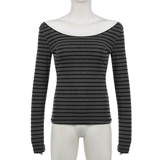 Long sleeve off shoulder striped top