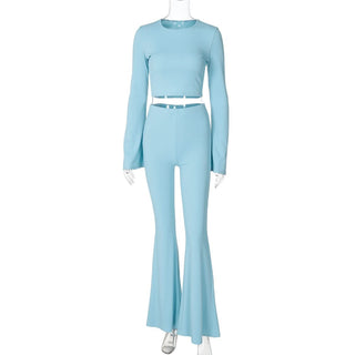 Long flared sleeve crewneck ribbed pant set
