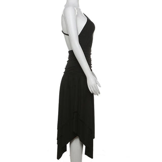 One shoulder hollow out ruched ruffle cut out midi dress