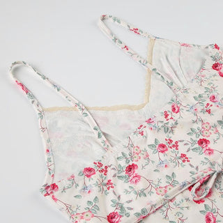 Print v neck lace hem ruffle knotted cami top