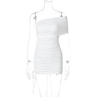 Off shoulder drawstring mini dress