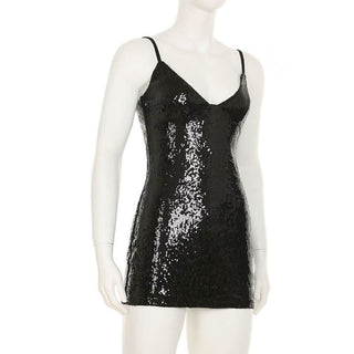 V neck glitter backless cami mini dress