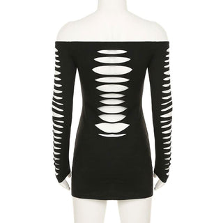 Off shoulder long sleeve hollow out cut out mini dress