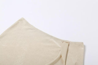 Flower applique solid ruffle irregular backless tube mini skirt set