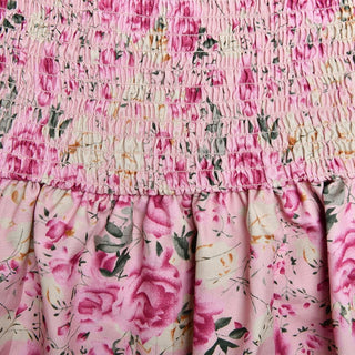 Halter smocked button flower print mini skirt set