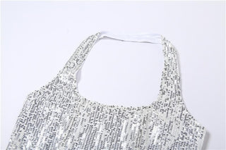 Beaded halter zip-up backless solid sleeveless crop top