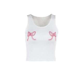 Bowknot pattern ribbed u neck contrast tank top