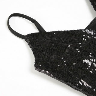 V neck glitter backless cami mini dress