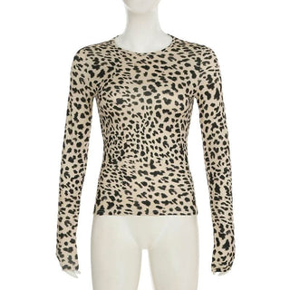 Leopard print long sleeve crewneck top