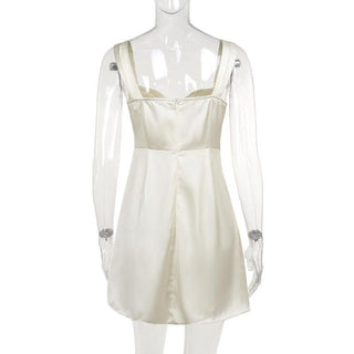 Drawstring ruched satin hollow out cami cut out mini dress