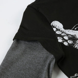 Long sleeve crewneck abstract print patchwork top