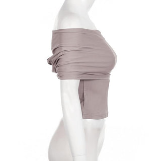Short sleeve cowl neck ruched solid 2-way top