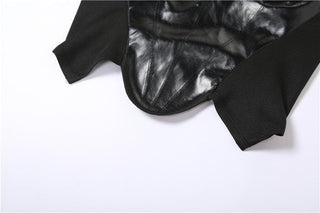 Sleeveless cross front PU leather halter self tie backless crop top