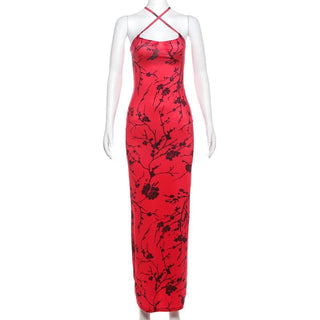 Print cross front ruched cami maxi dress
