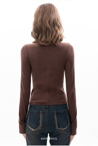 Long sleeve high neck cross print contrast top