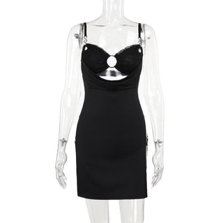Sweetheart neck o ring hollow out ruched cami cut out mini dress