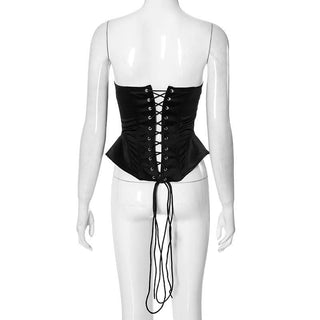 V neck corset lace up hollow out cut out top