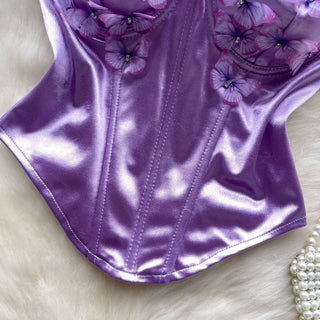 Sweetheart neck butterfly applique backless tube top