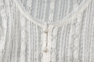 Short sleeve button lace see through crop top