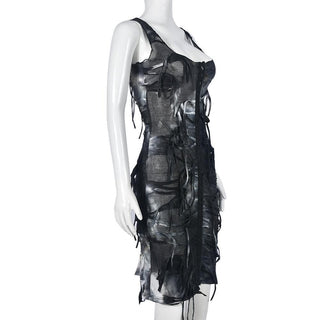 Tie dye button tassels square neck tank midi dress