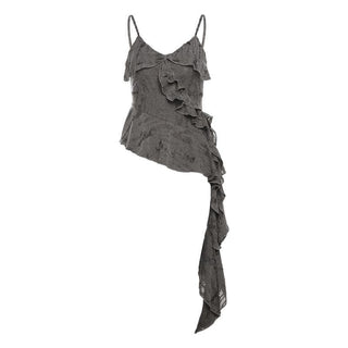 V neck ruffle irregular backless solid cami top