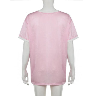 Short sleeve stitch textured â€œ96â€ v neck top