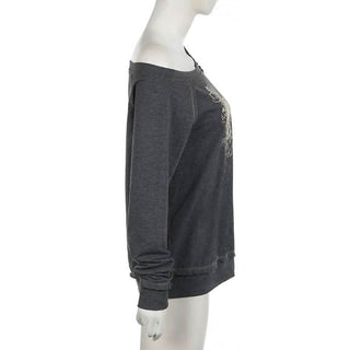 Off shoulder long sleeve flower print top