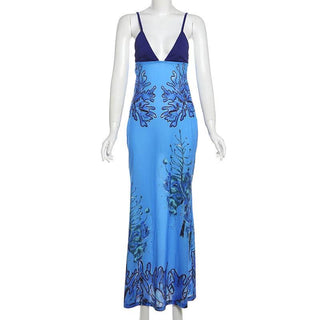 V neck abstract print cami maxi dress
