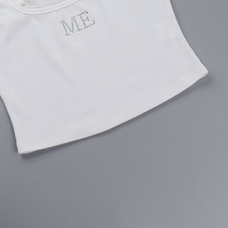 U neck "ME" beaded lace hem tank top