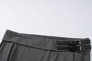 Off shoulder long sleeve buckle mini dress