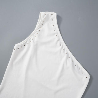 One shoulder irregular beaded ruched pant set