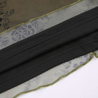 Flower print mesh zip-up cami maxi dress