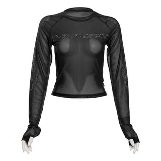 Long sleeve beaded sheer mesh top