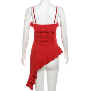 V neck irregular solid ruffle ruched cami top