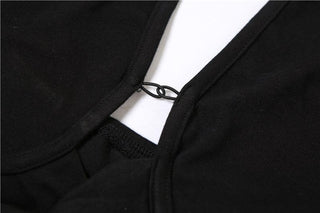 Hollow out halter backless solid cross front crop cut out top