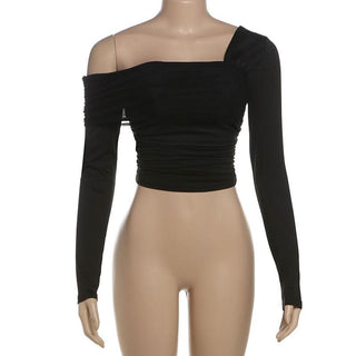 Off shoulder long sleeve ruched top