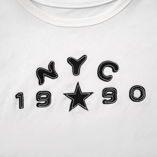 Short sleeve ruched letter pattern top