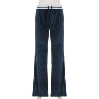 Velvet knitted patchwork self tie low rise pant