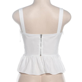 Corset bowknot ruffle zip-up cami top