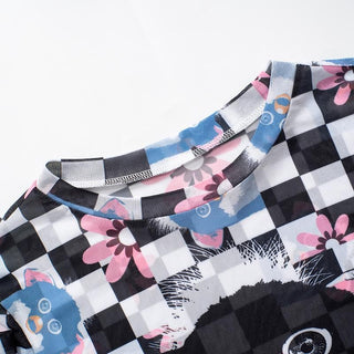 Long sleeve plaid print sheer mesh top