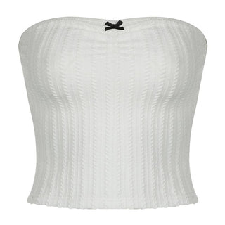 Textured bowknot ruched bowknot tube crop top