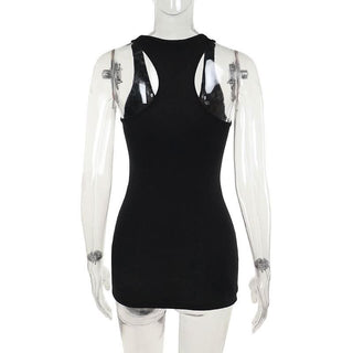 U neck abstract skull pattern tank mini dress