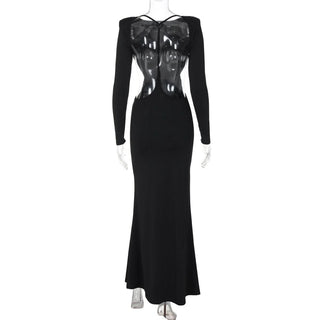 Long sleeve padded backless ruched maxi dress-final-sale