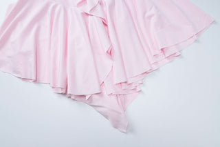 V neck long flared sleeve self tie ruffle mini dress