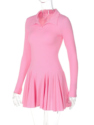 Turnover collar long sleeve solid mini dress