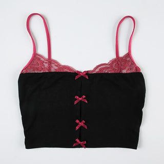 Lace hem bowknot backless cami top