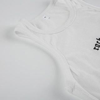 U neck letter embroidery ribbed tank top