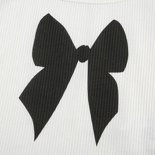Square neck bowknot pattern ribbed tank top