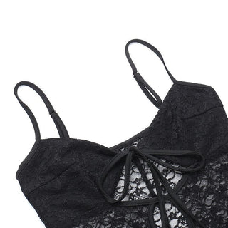 V neck hollow out solid lace cami jumpsuit