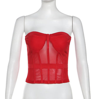 Sweetheart neck mesh stitch patchwork tube top